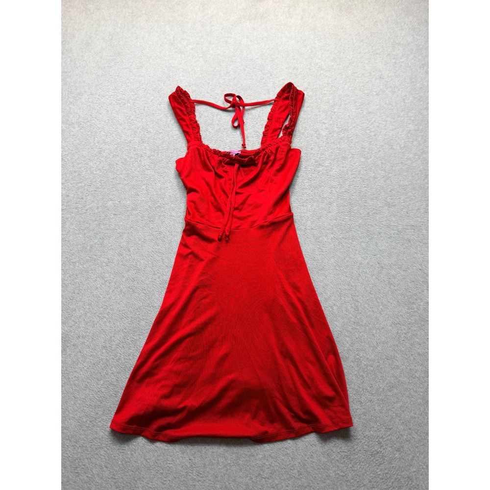 Mi Ami for Francesca's Red Ruffle Mini Dress Tie Front Fit & Flare XS Pockets